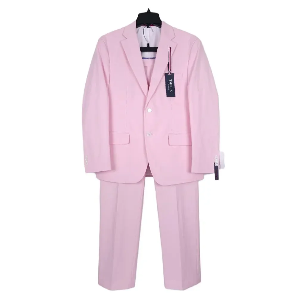 Tommy Hilfiger Mens Modern Fit 2 Piece Suit 40S 33x30 Light Pink Solid Chambray